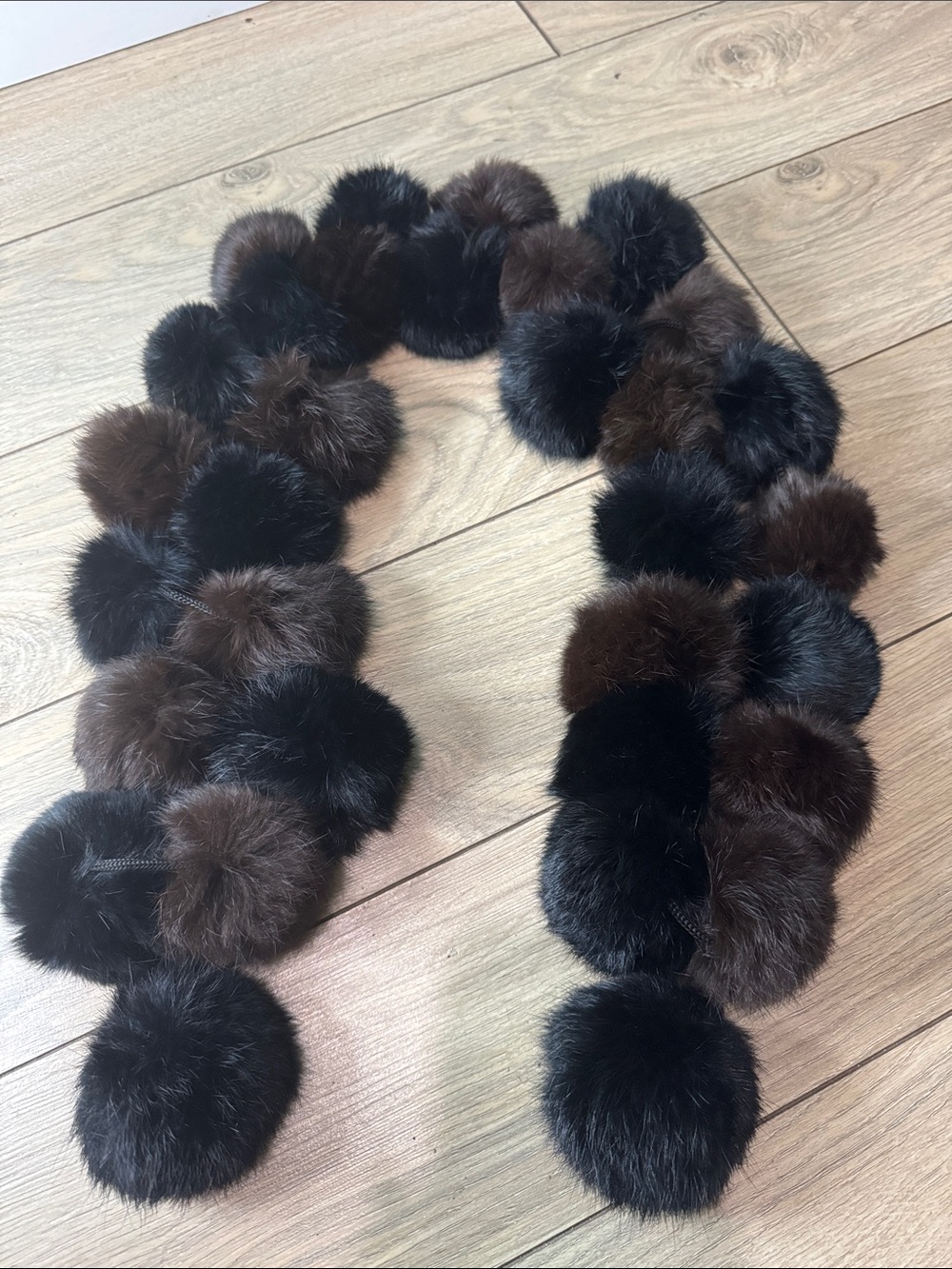 Luxury Brown & Black Pom Pom rabbit Scarf
